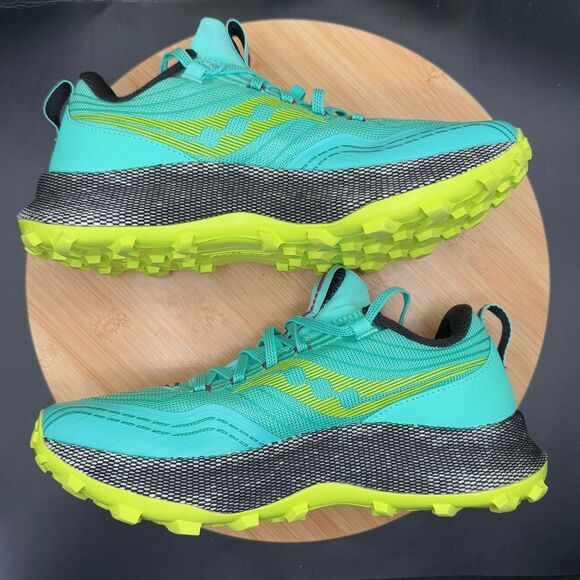 Saucony Endorphin Trail running Shies Women's Cool Mist/Acid Sz 9 - Picture 4 of 10